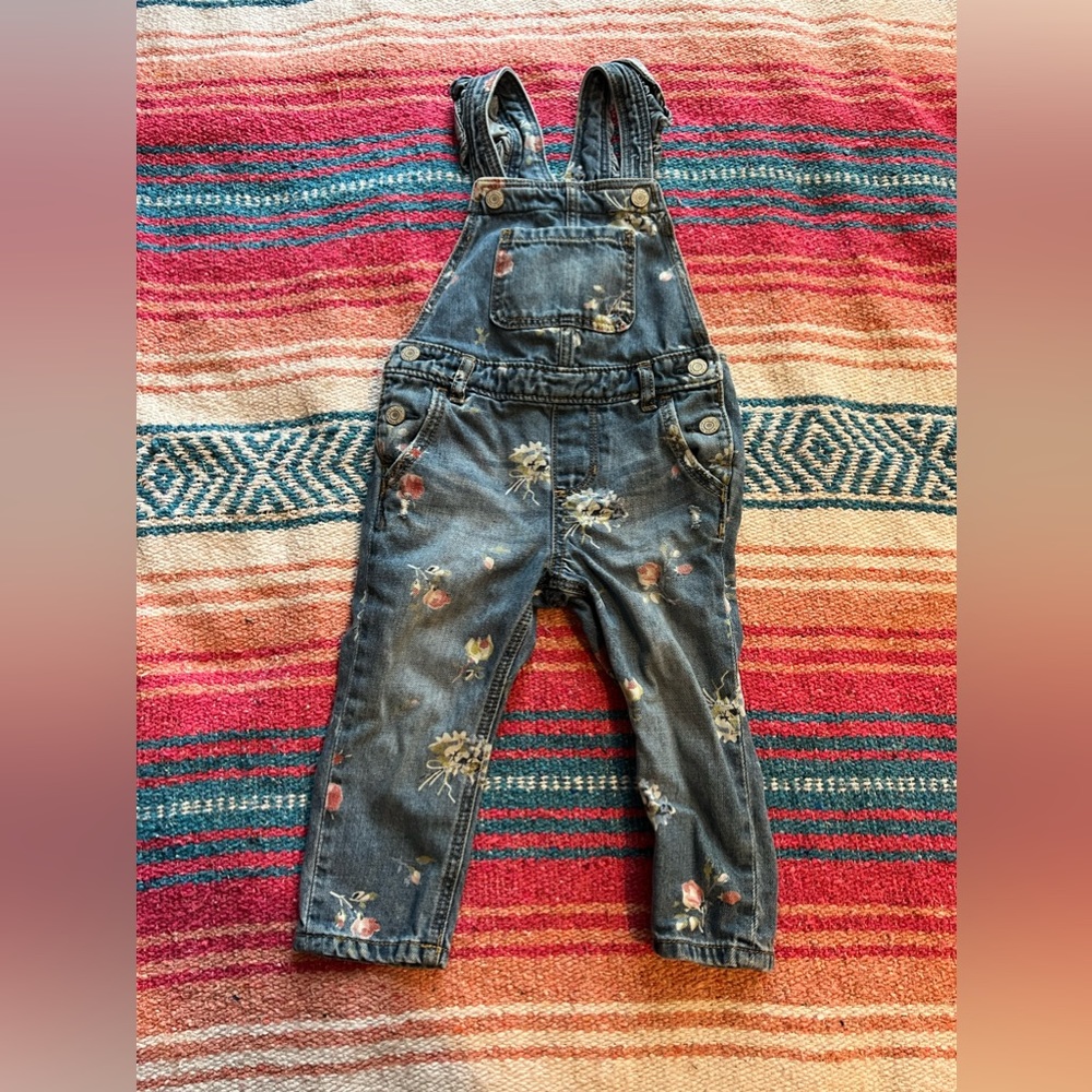Baby Gap Floral Denim Ruffle Strap Overalls